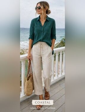 Wonderly Evergreen Button Down Shirt Large Green Boyfriend Fit Casual Blouse